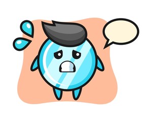 Mirror mascot character with afraid gesture