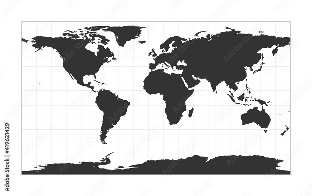 Poster map of the world. patterson cylindrical projection. globe with latitude and longitude net. world map