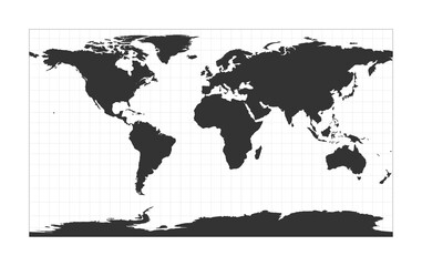 Map of The World. Patterson cylindrical projection. Globe with latitude and longitude net. World map on meridians and parallels background. Vector illustration.