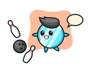 Character cartoon of mirror is playing bowling