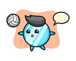 Character cartoon of mirror is playing volleyball