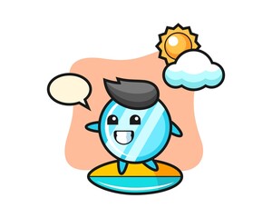 Illustration of mirror cartoon do surfing on the beach