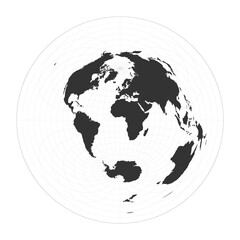 Map of The World. Azimuthal equidistant projection. Globe with latitude and longitude net. World map on meridians and parallels background. Vector illustration.