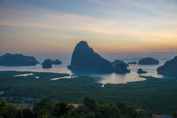 Sunrise time at Samed Nang Chee mountain view point in Phang Nga Province,thailand