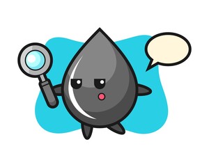 Oil drop cartoon character searching with a magnifying glass