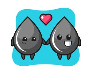 Oil drop cartoon character couple with fall in love gesture