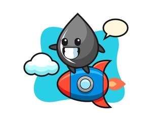Oil drop mascot character riding a rocket
