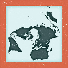 World Map Poster. Gringorten square equal-area projection. Vintage World shape with grunge texture. Superb vector illustration.