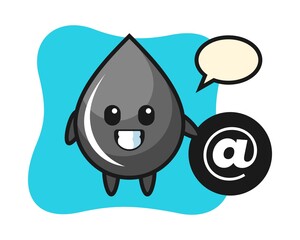 Cartoon illustration of oil drop standing beside the At symbol