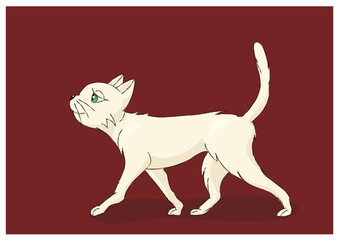 cute white cat illustration on red background
