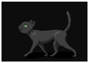 cute black cat illustration on dark background