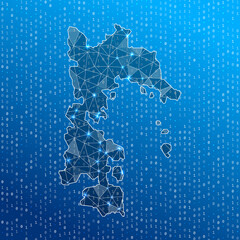 Network map of Patmos. Island digital connections map. Technology, internet, network, telecommunication concept. Vector illustration.