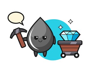 Character illustration of oil drop as a miner