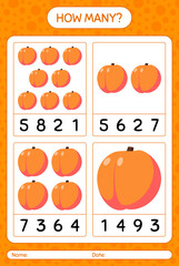How many counting game with peach worksheet for preschool kids, kids activity sheet, printable worksheet