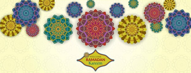 Decorative ramadan kareem Islamic banner with mandala motifs