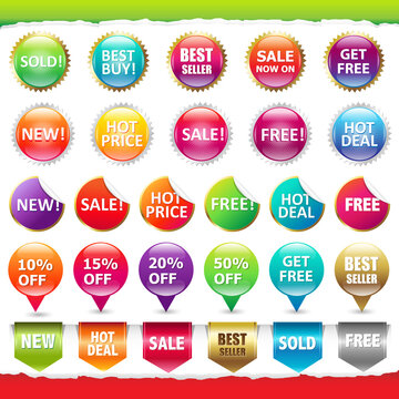 Sale Stickers And Labels, Isolated On White Background, Vector Illustration