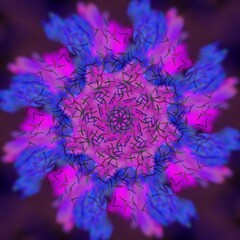 Digitally painted blue and violet pattern with dark background.