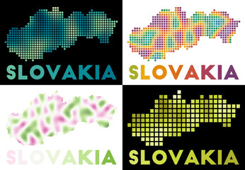 Slovakia map. Collection of map of Slovakia in dotted style. Borders of the country filled with rectangles for your design. Vector illustration.