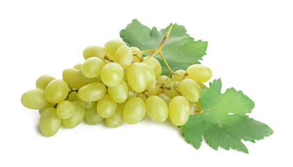 Ripe green grapes on white background