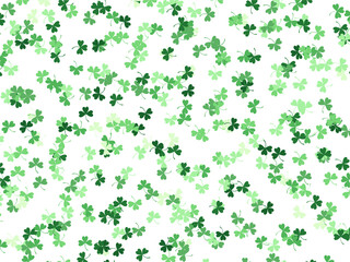 Background with clover leaves of different shades of green. A pattern for St. Patrick's Day. Vector graphics