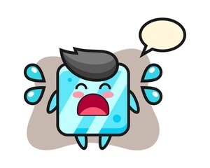 Ice cube cartoon illustration with crying gesture