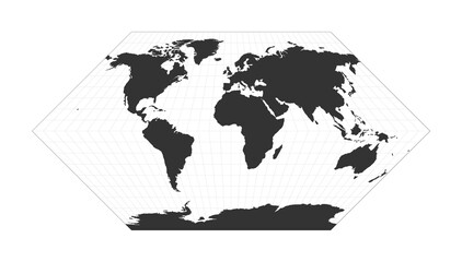Map of The World. Eckert I projection. Globe with latitude and longitude net. World map on meridians and parallels background. Vector illustration.