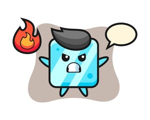 Ice cube character cartoon with angry gesture