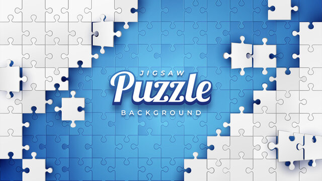 White Jigsaw Puzzle on The Blue Background