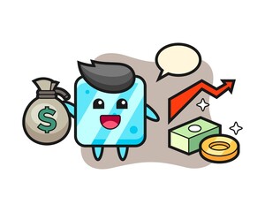 Ice cube illustration cartoon holding money sack