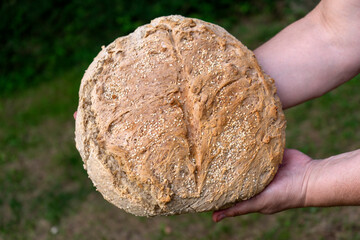 Homemade rustic bread with sesame
