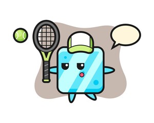 Cartoon character of ice cube as a tennis player