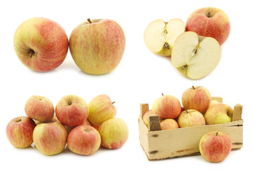 fresh cooking apples in a wooden crate on a white background