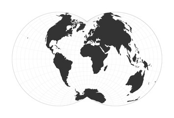 Map of The World. Nicolosi globular projection. Globe with latitude and longitude net. World map on meridians and parallels background. Vector illustration.