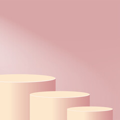 Abstract background with pink color geometric 3d podiums. Vector illustration.