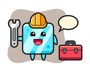 Mascot cartoon of ice cube as a mechanic