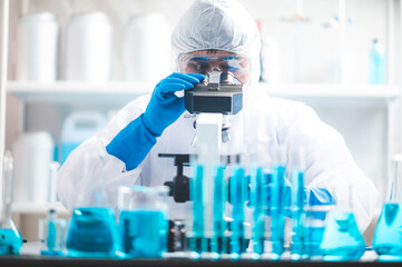Health care researchers working in life science laboratory, medical science technology research...