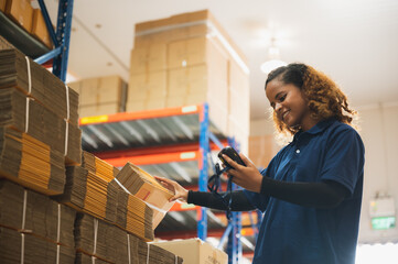 Portrait of African American worker in warehouse, International export business concept, occupation...