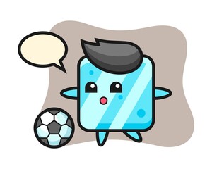 Illustration of ice cube cartoon is playing soccer