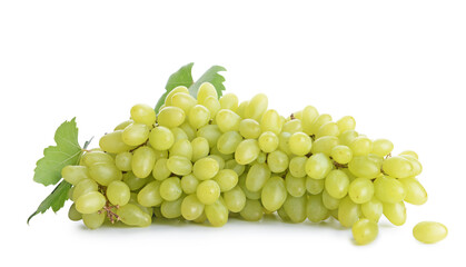 Ripe green grapes on white background