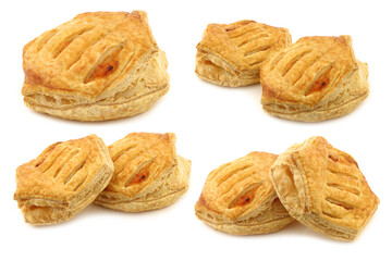 freshly baked chicken and sweet chili rolls on a white background