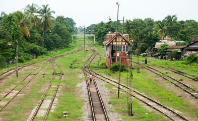 Fototapeta na wymiar Old train station in Myanmar (Burma), Asia