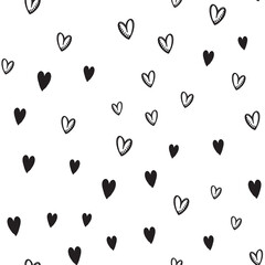 Hand drawn doodle hearts seamless pattern. Valentine's day heart illustrations texture background.