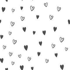 Hand drawn doodle hearts seamless pattern. Valentine's day heart illustrations texture background.