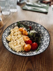 Scrambled with shrimp and avocado