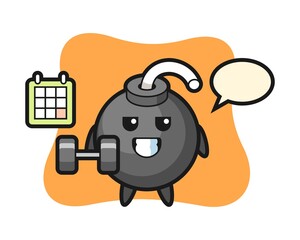 Bomb mascot cartoon doing fitness with dumbbell