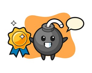 Bomb mascot illustration holding a golden badge