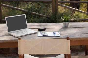digital nomad work table in the field
