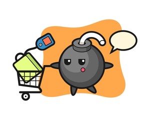 Bomb illustration cartoon with a shopping cart