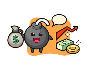 Bomb illustration cartoon holding money sack