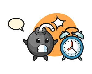 Cartoon illustration of bomb is surprised with a giant alarm clock